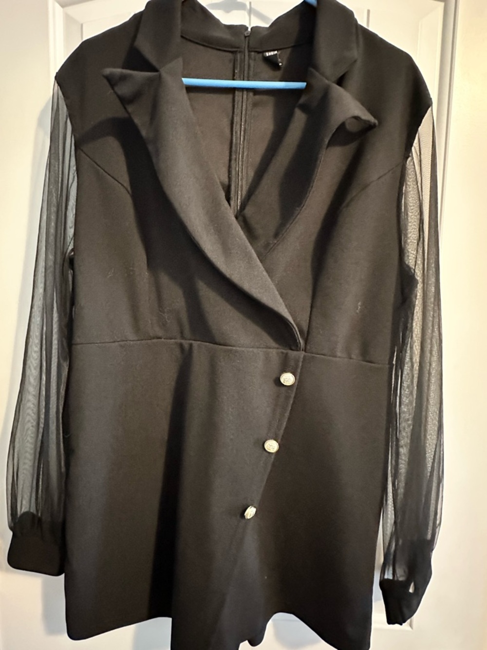 SHEIN Black Tuxedo Romper | Sheer Mesh Sleeves | Size 2XL
